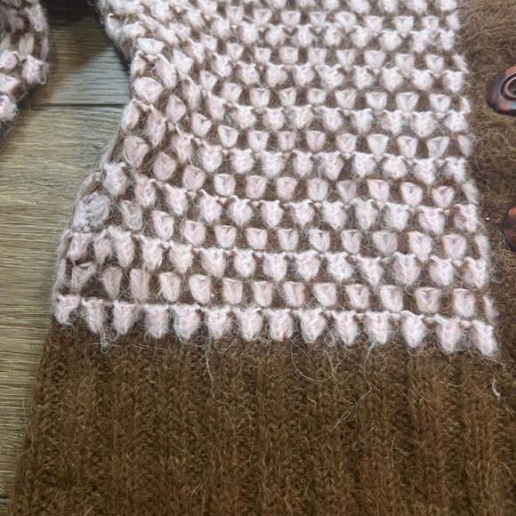 Free People Fuzzy Button Front Sweater Brown/Pink Size XS Large Collar - Picture 3 of 14